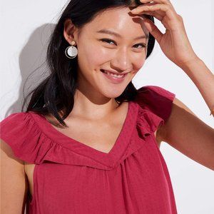 Loft Rustic Pink Dotted Ruffle Strap Shell